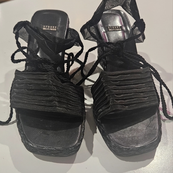 STUART WEITZMAN Vintage Black Espadrilles lace up Heel Wedges. Size 7 - Picture 4 of 16